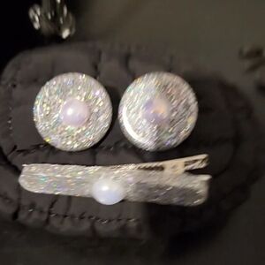 Silver Glitter Hair Clip and Earring Set